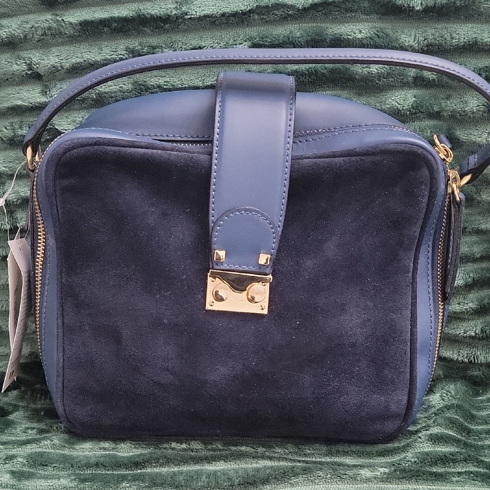 Elegant Navy Blue Suede Handbag